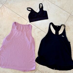 Under Armour Black Tank with Pink Tank and Black Sports Bra